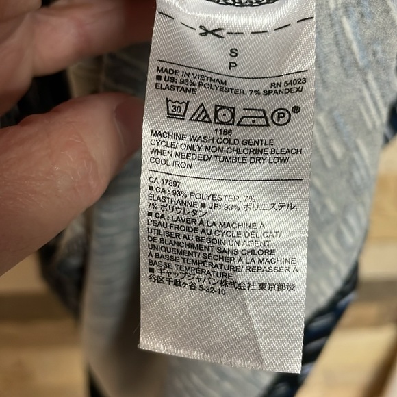 Banana Republic size Small Stylish Blue Patterned V-neck Draw String Waist Dress - Picture 5 of 8